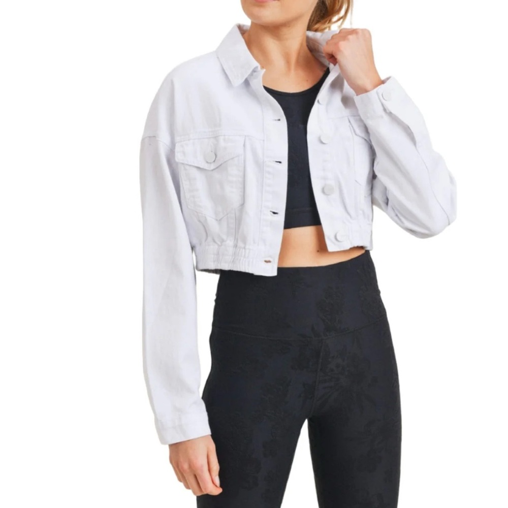 Cropped White Denim Jacket - size L brand Mono b